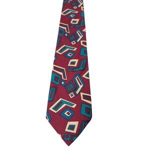 McGregor Tie Mens OS Burgundy Teal Geometric Abstract 100% Cotton Retro 90s USA